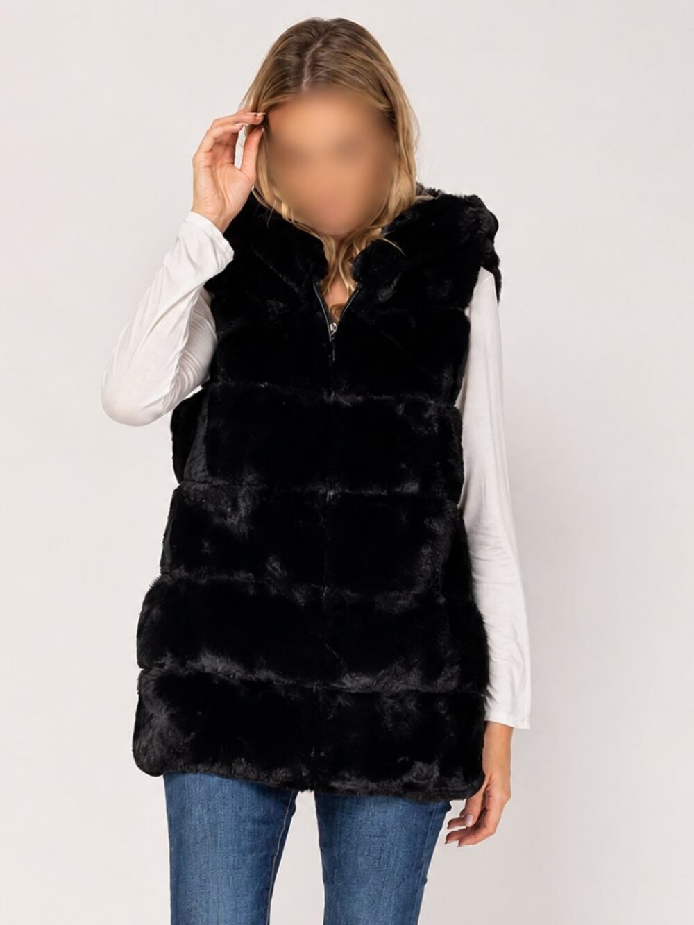 Via Spiga Black Faux Fur Hooded Zip Vest XS
